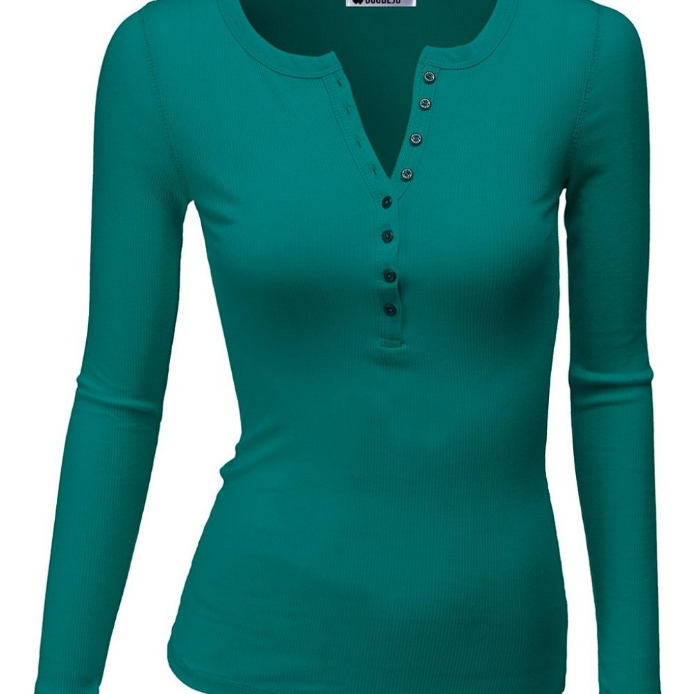 Green Ribbed Henley Top